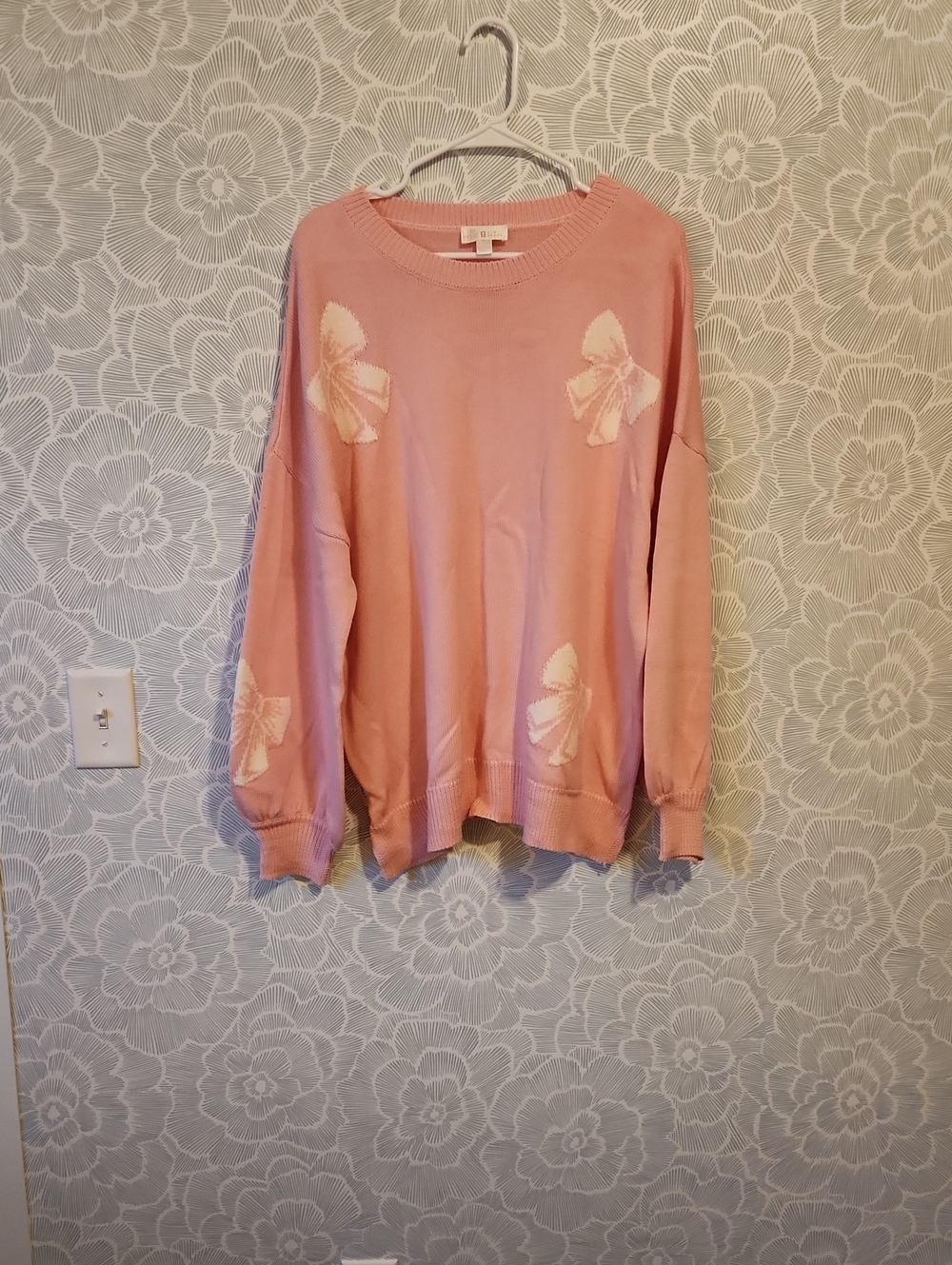 Belle by Kim Gravel Pink Crewneck Sweater with White Bows